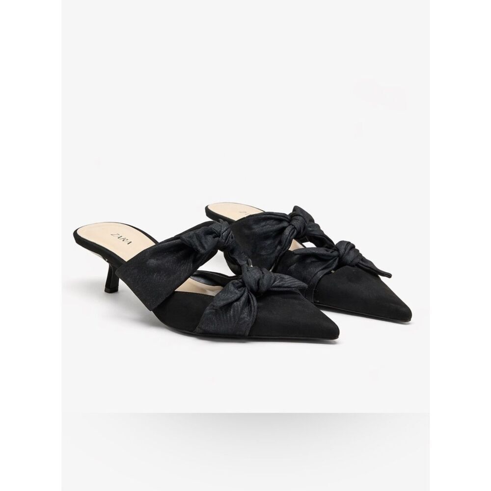Zara Bow Knotted Kitten Heel Pointed Toe Shoes